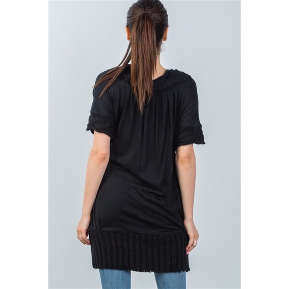 BLACK CENTER CABLE KNIT PATTERN TUNIC SWEATER - Picture 2 of 4